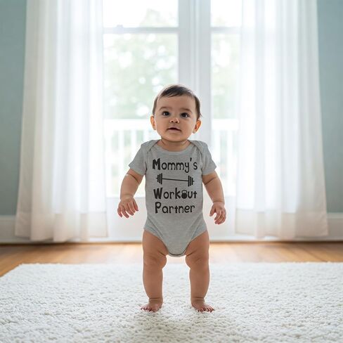 Reaxion Handmade Funny Baby Boy Girl Mommy's or Daddy's Workout Partner Bodysuits Clothes in Saudi Arabia