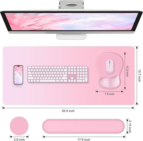 4-in-1 لوحة فأر كبيرة للألعاب ، لوحة راحة معصم لوحة المفاتيح ومجموعة Mousepad ، وسادة المكتب المكتبية الموسعة لمقاومة المياه لفتاة لعبة Decord Decord Decor in Kuwait
