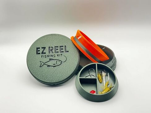 ez reel-frish kit- حجم الجيب- خط اليد- بكرة الصيد | طقم الصيد في نهاية المطاف المدمجة لمشي لمسافات طويلة والبقاء والمغامرة. in Saudi Arabia
