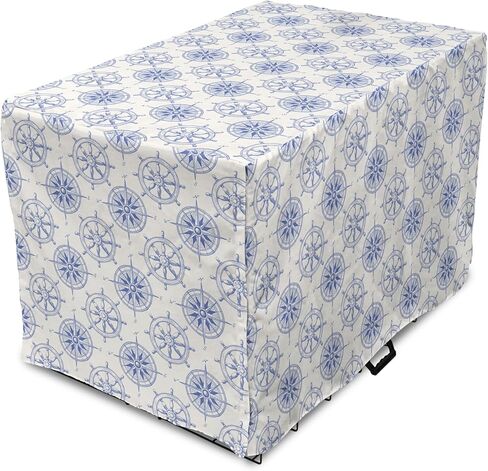 Ambesonne Abstract Geometry Dog Crate Cover, Style Motifs in Squares Rhythmic Arrangement, Easy to Use Pet Kennel Cover for Small Dogs Puppies Kittens, 18 Inch, Blue White in Kuwait