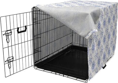 Ambesonne Abstract Geometry Dog Crate Cover, Style Motifs in Squares Rhythmic Arrangement, Easy to Use Pet Kennel Cover for Small Dogs Puppies Kittens, 18 Inch, Blue White in Kuwait