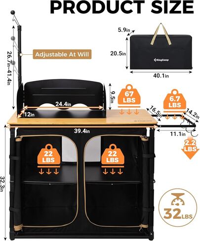KingCamp Roll up Compact Folding Camping Table, 42.1"× 27.6"× 27.6", Silverblack in Saudi Arabia