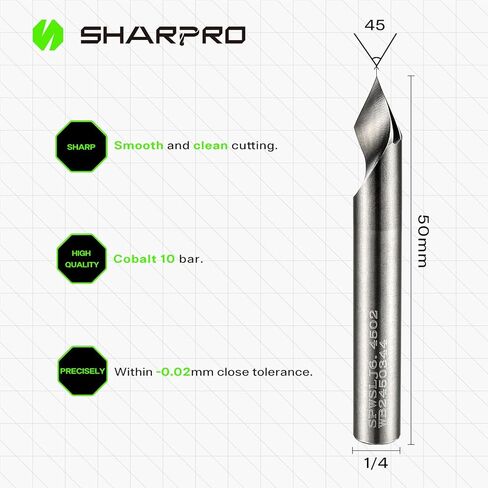 لقمة توجيه أخدود على شكل حرف V مقاس 90 درجة بقطر 0.2 مم. 1/4 بوصة عرقوب CNC من الكربيد الصلب على شكل حرف V للنقش باستخدام الحاسب الآلي وحروف الشطب in Kuwait