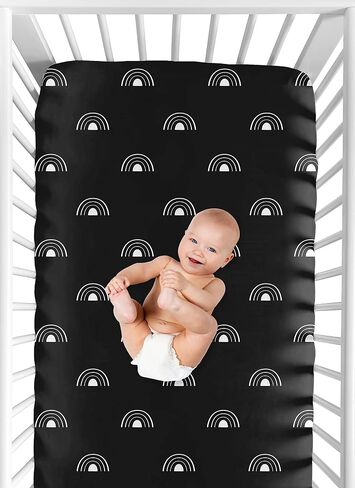 Sweet Jojo Designs White and Black Boho Rainbow Boy or Girl Fitted Crib Sheet Baby or Toddler Bed Nursery - Black and White Bohemian Celestial Sky Outdoors Nature Gender Neutral in Saudi Arabia