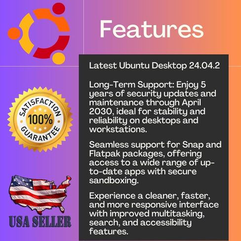 Ubuntu Desktop 24.04.2 LTS 64 بت محرك أقراص فلاش USB قابل للتمهيد ، Live USB لتثبيت سطح المكتب Ubuntu وإصلاحه in Kuwait