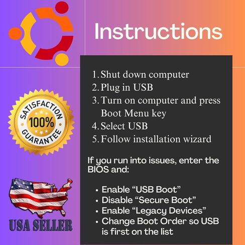 Ubuntu Desktop 24.04.2 LTS 64 بت محرك أقراص فلاش USB قابل للتمهيد ، Live USB لتثبيت سطح المكتب Ubuntu وإصلاحه in Kuwait