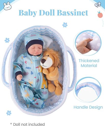 سرير أطفال من BABESIDE Reborn Baby Dolls قابل للطي وسرير أطفال وحامل دمية ناعمة مع مقبض لدمى الأطفال الأولاد مقاس 17-22 بوصة (أزرق) in Saudi Arabia