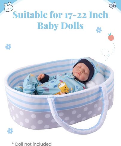 سرير أطفال من BABESIDE Reborn Baby Dolls قابل للطي وسرير أطفال وحامل دمية ناعمة مع مقبض لدمى الأطفال الأولاد مقاس 17-22 بوصة (أزرق) in Saudi Arabia