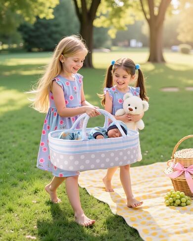 سرير أطفال من BABESIDE Reborn Baby Dolls قابل للطي وسرير أطفال وحامل دمية ناعمة مع مقبض لدمى الأطفال الأولاد مقاس 17-22 بوصة (أزرق) in Saudi Arabia