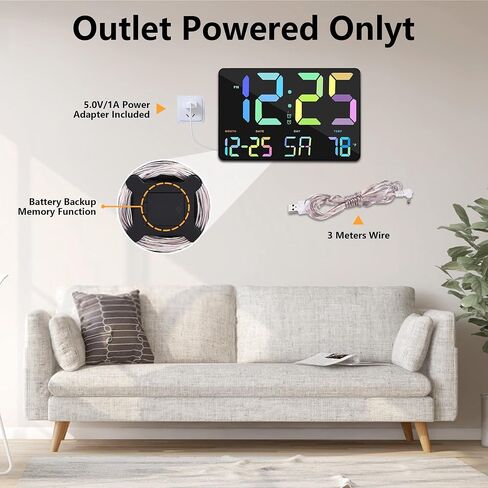 Amgico Digital Clock, 11.5" Large Display LED Calendar, 12H/24H, Brightness, Temperature, Alarm Clock with Snooze, Desk/Wall Clock for Bedroom, Living Room, Office, Classroom, Kids, Elderly - Rainbow in Saudi Arabia