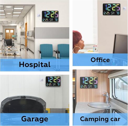 Amgico Digital Clock, 11.5" Large Display LED Calendar, 12H/24H, Brightness, Temperature, Alarm Clock with Snooze, Desk/Wall Clock for Bedroom, Living Room, Office, Classroom, Kids, Elderly - Rainbow in Saudi Arabia
