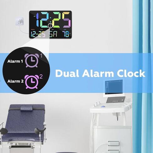 Amgico Digital Clock, 11.5" Large Display LED Calendar, 12H/24H, Brightness, Temperature, Alarm Clock with Snooze, Desk/Wall Clock for Bedroom, Living Room, Office, Classroom, Kids, Elderly - Rainbow in Saudi Arabia