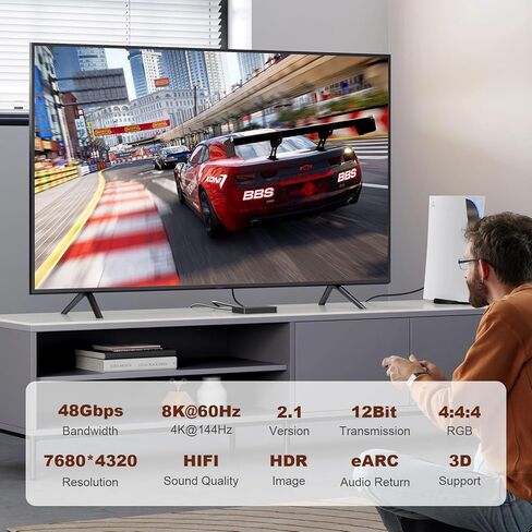 8K الألياف الألياف النشطة HDMI 2.1 كابل ، 48GPBS عالي السرعة كابل HDMI الألياف الطويلة ، 8K@60Hz 4K@120HZ 2K@240HZ Dynamic HDR EARC ، ل RTX4080/4090/3080/3090 المنزل والاستخدام التجاري (1 ، 6.6FEET) in Saudi Arabia