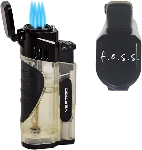 Stinger Quad Torch Lighter with Built-in Punch Cutter – Wind-Resistant, Refillable Butane Lighter for Cigars and More by Lotus Vertigo (Clear) in Kuwait