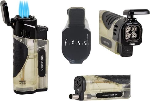 Stinger Quad Torch Lighter with Built-in Punch Cutter – Wind-Resistant, Refillable Butane Lighter for Cigars and More by Lotus Vertigo (Clear) in Kuwait