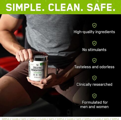 SteelFit Pure Steel Creapure - Pure German Creatine Monohydrate Powder - 100 Servings, 500 Grams - for Athletes, Bodybuilders, and Fitness Enthusiasts - Unflavored, Gluten Free, Vegan in Kuwait