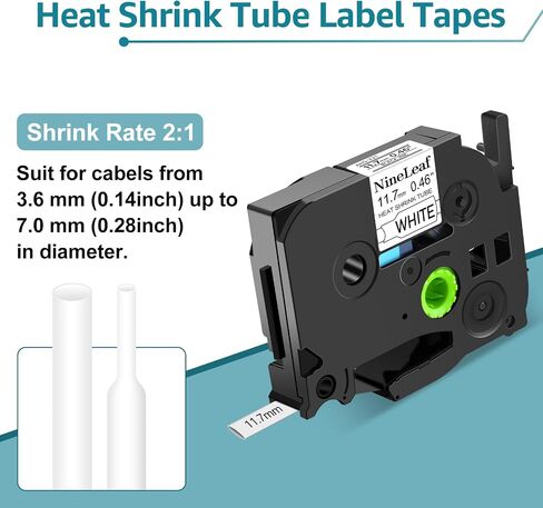 NineLeaf 10 Pack Compatible for Ptouch HSe-231 HSe231 HS-231 HS231 AHS-231 White 11.7mm 1/2 inch 0.46'' Heat Shrink Tubes for PT-D210 PT-E300 PT-E500 PT-P910BT PT-P750W Label Maker Tapes in Saudi Arabia