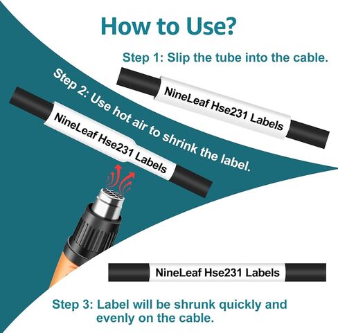 NineLeaf 10 Pack Compatible for Ptouch HSe-231 HSe231 HS-231 HS231 AHS-231 White 11.7mm 1/2 inch 0.46'' Heat Shrink Tubes for PT-D210 PT-E300 PT-E500 PT-P910BT PT-P750W Label Maker Tapes in Saudi Arabia