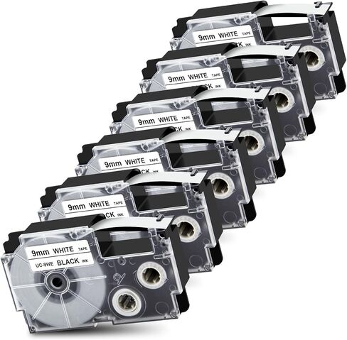 Pristar Replace for Casio XR-9WE XR9WE XR-9WE2S 9mm Labeling Tape 3/8" Black On White Label Tape Compatible with Casio EZ Label Printers KL-60 KL-100 KL-120 KL-430 KL-750 KL-780 KL-7200, 6-Pack in Kuwait
