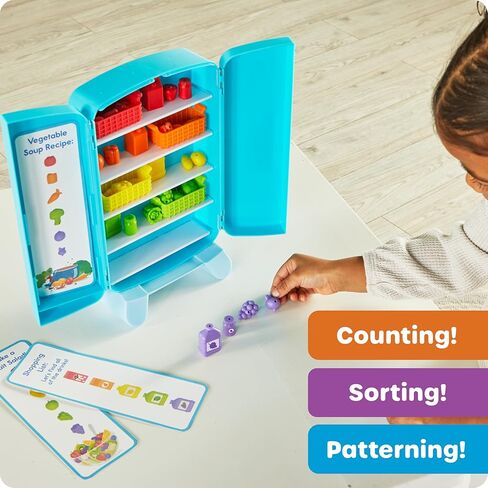 Learning Resources Sorting Snacks Mini Fridge ,51 Pieces, Ages 3+, Toddler Toys, Educational Toys, Snack Toys,Plastic Food Toys,Kids Kitchen Accessories in Kuwait