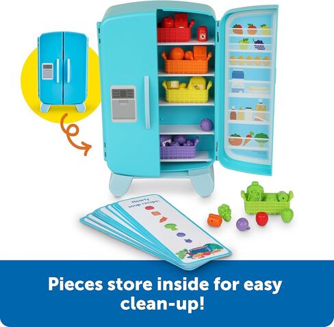 Learning Resources Sorting Snacks Mini Fridge ,51 Pieces, Ages 3+, Toddler Toys, Educational Toys, Snack Toys,Plastic Food Toys,Kids Kitchen Accessories in Kuwait