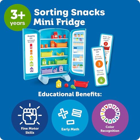 Learning Resources Sorting Snacks Mini Fridge ,51 Pieces, Ages 3+, Toddler Toys, Educational Toys, Snack Toys,Plastic Food Toys,Kids Kitchen Accessories in Kuwait