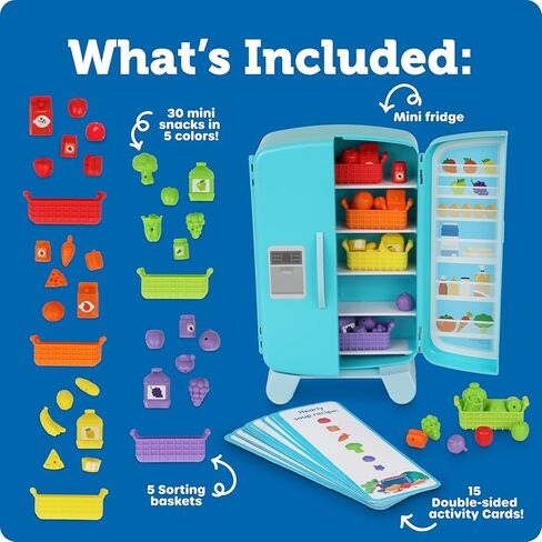 Learning Resources Sorting Snacks Mini Fridge ,51 Pieces, Ages 3+, Toddler Toys, Educational Toys, Snack Toys,Plastic Food Toys,Kids Kitchen Accessories in Kuwait
