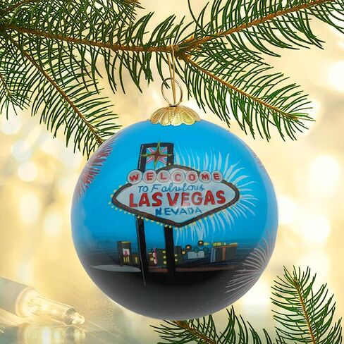 Blown Glass Christmas Ornament | Welcome Sign Las Vegas | Hand Painted Inside | Original Art | Includes Gift Box in Kuwait