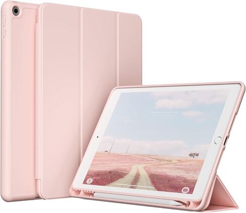 Case for iPad 9th/8th/7th Generation 10.2 Inch (2021/2020/2019) with Pencil Holder, Slim Trifold Stand Smart Case with Soft TPU Back, Auto Wake/Sleep, Light Pink in Kuwait