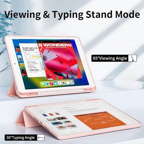 Case for iPad 9th/8th/7th Generation 10.2 Inch (2021/2020/2019) with Pencil Holder, Slim Trifold Stand Smart Case with Soft TPU Back, Auto Wake/Sleep, Light Pink in Kuwait