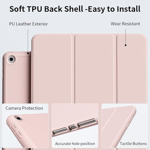 Case for iPad 9th/8th/7th Generation 10.2 Inch (2021/2020/2019) with Pencil Holder, Slim Trifold Stand Smart Case with Soft TPU Back, Auto Wake/Sleep, Light Pink in Kuwait