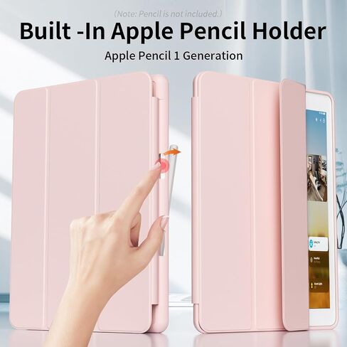 Case for iPad 9th/8th/7th Generation 10.2 Inch (2021/2020/2019) with Pencil Holder, Slim Trifold Stand Smart Case with Soft TPU Back, Auto Wake/Sleep, Light Pink in Kuwait