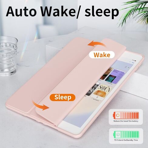 Case for iPad 9th/8th/7th Generation 10.2 Inch (2021/2020/2019) with Pencil Holder, Slim Trifold Stand Smart Case with Soft TPU Back, Auto Wake/Sleep, Light Pink in Kuwait
