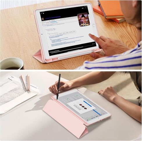 Case for iPad 9th/8th/7th Generation 10.2 Inch (2021/2020/2019) with Pencil Holder, Slim Trifold Stand Smart Case with Soft TPU Back, Auto Wake/Sleep, Light Pink in Kuwait