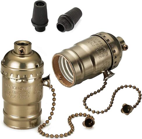 Onite مقبس مصباح عتيق، 2 قطعة UL مدرج E26 نوع 1/8 بوصة أنبوب خيط مقبس مصباح معدني أساسي برغي قياسي أمريكي مع مفتاح سلسلة سحب (برونز) in Kuwait