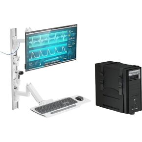 MED10 Medical Monitor Wall Mount with Folding Keyboard Tray and Mouse Pad | Scanner Holder | Heavy Duty Height Adjustment Folding Design for 17"-49" Monitor On Wall Track with CPU Wall Mount