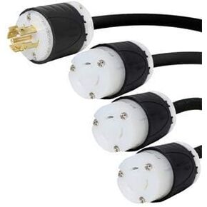 NEMA L21-20P to 3X L6-20R 3-Way Splitter Cord - 10 Foot, 20A, 120/208V, 12 AWG - Iron Box # IBX-2116
