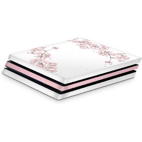 ZOOMHITSKINS PS4 Pro Skin, Compatible for Playstation 4 Pro, Asia Rose Blanc White Pink Sakura Flower Cherry Blossom, 1 PS4 Pro Console Skin, Easy to Install, Durable & Fit 3M Vinyl, Made in The USA