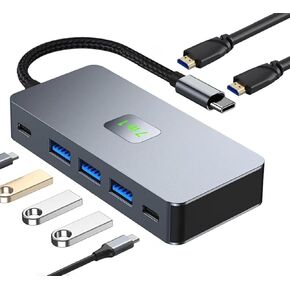 7 Ports USB C Docking Station Dual 4k HDMI Monitor Adapter, Type C 3.0 HUB, PD 100 W Fast Charging Adapter, USB C Dock for MacBook Air/Pro,Pad and More