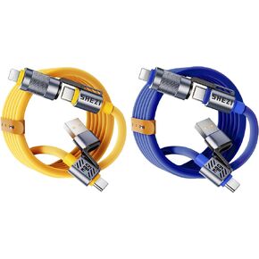 4-in-1 5ft 60W Cilicone USB C Cable (الأزرق) مع حزمة 5 أقدام و 60 واط سيليكون USB C (أصفر) حزمة