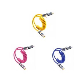 3 حزمة 4 في 1 ملفوف 5ft 240W USB C كابل (أصفر وأزرق ووردي)