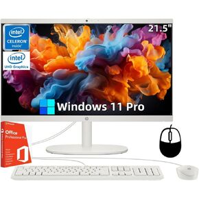 HP All-in-One Desktop Computer, with Office Lifetime License, 21.5" FHD Display, 32 GB RAM, 2 TB SSD, Intel Celeron J4025, Webcam, Intel Graphics, Wi-Fi 6, Bluetooth, Windows 11 Pro w/Accessories