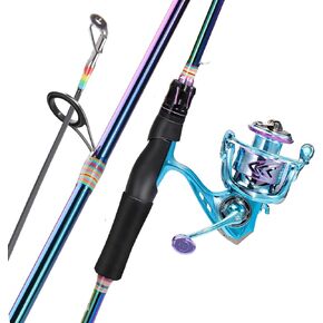 Sougayilang Spinning Fishing Reel Rod Combo, Two Pieces Colorful Poratble Light Weight Fishing Rod with Powerful Fishing Gear for Freshwater Saltwater