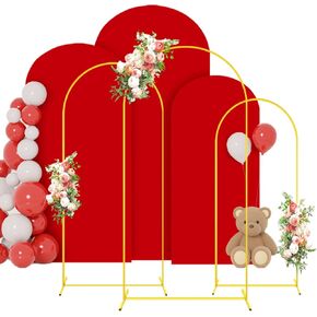 FOTSHARER Wedding Arch Backdrop Stand and Cover Set of 3 Metal Balloon Arch Stand with Ivory Arch Cover 6FT, 5FT, 4FT Arch Backdrop Stand for Party Birthday Anniversary Arched Background Decorations
