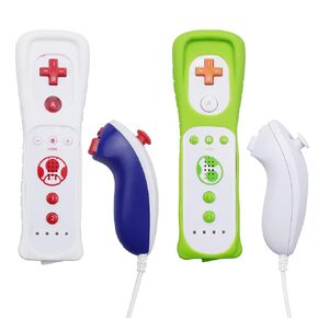 Aiifunlvoo 2Packs Motion Plus Controller and Nunchuck Replacement for Wii/Wii U, Wii Remote with Case and Wrist Strap (Blue and Green)