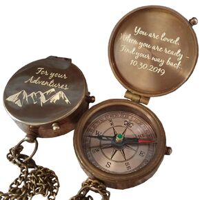 Engraved Compass Gift for Men – Personalized Brass Pocket Compass for Anniversary, Birthday, or Father’s Day – Custom Gift for Him, Husband, Boyfriend, or Dad