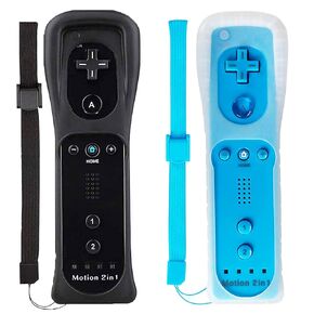 ECRAB Wii Remote Controller (2 Pack) with Motion Plus Compatible and U Console Shock Function (Black+Blue) (Renewed)