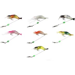 7-Pack Glow Shrimp Fishing Lures – Pre-Rigged Soft Saltwater Bait with Hooks & Beads – Lumobait for Halibut, Flounder, Rockfish, Lingcod