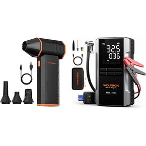 WOLFBOX MF50 Electric Air Duster-110000RPM Super Power Cordless Air Duster and WOLFBOX 3000A Jump Starter with Air Compressor, 16000mAh&160PSI Portable Car Battery Jump Starter