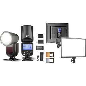 NEEWER 192 LED Video Light Panel, 20W Ultra Thin Bi Color Dimmable DSLR Camera Soft Light, Key Lighting for Studio Photography Recording Streaming, Z1-N Round Head Flash Speedlite for Nikon Included